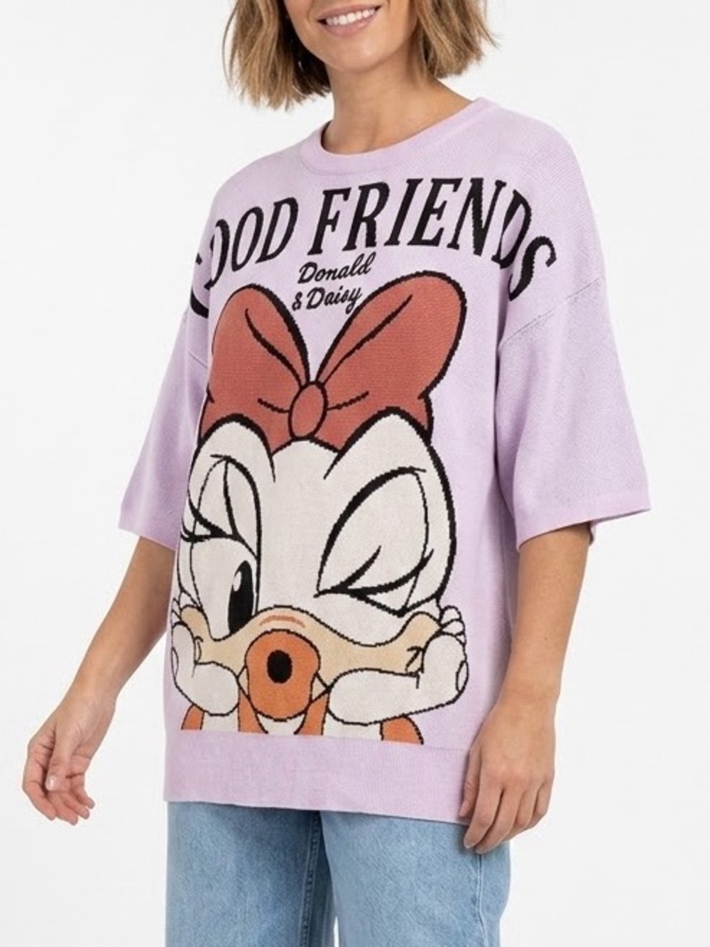Pink Short Sleeve Knit Pullover Sweater Top Good Friends Donald Daisy Duck Large
